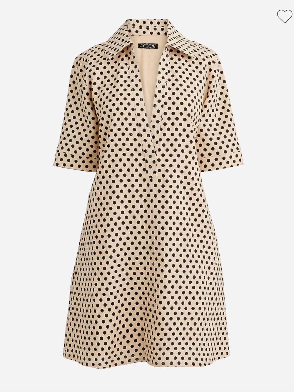 J.Crew 100% Linen Polka Dot Popover Shift Dress Tan Black XS